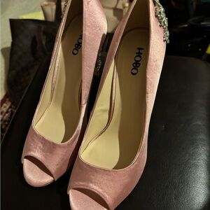 New woman heels 4 inch pink satin party shoes USA size 9.5